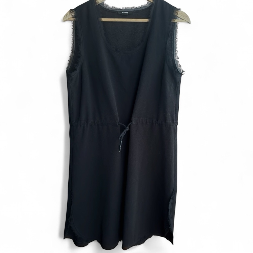 RUDSAK Feminine Black Cinched Waist Tie Sleeveless Mini Dress Frayed Size M